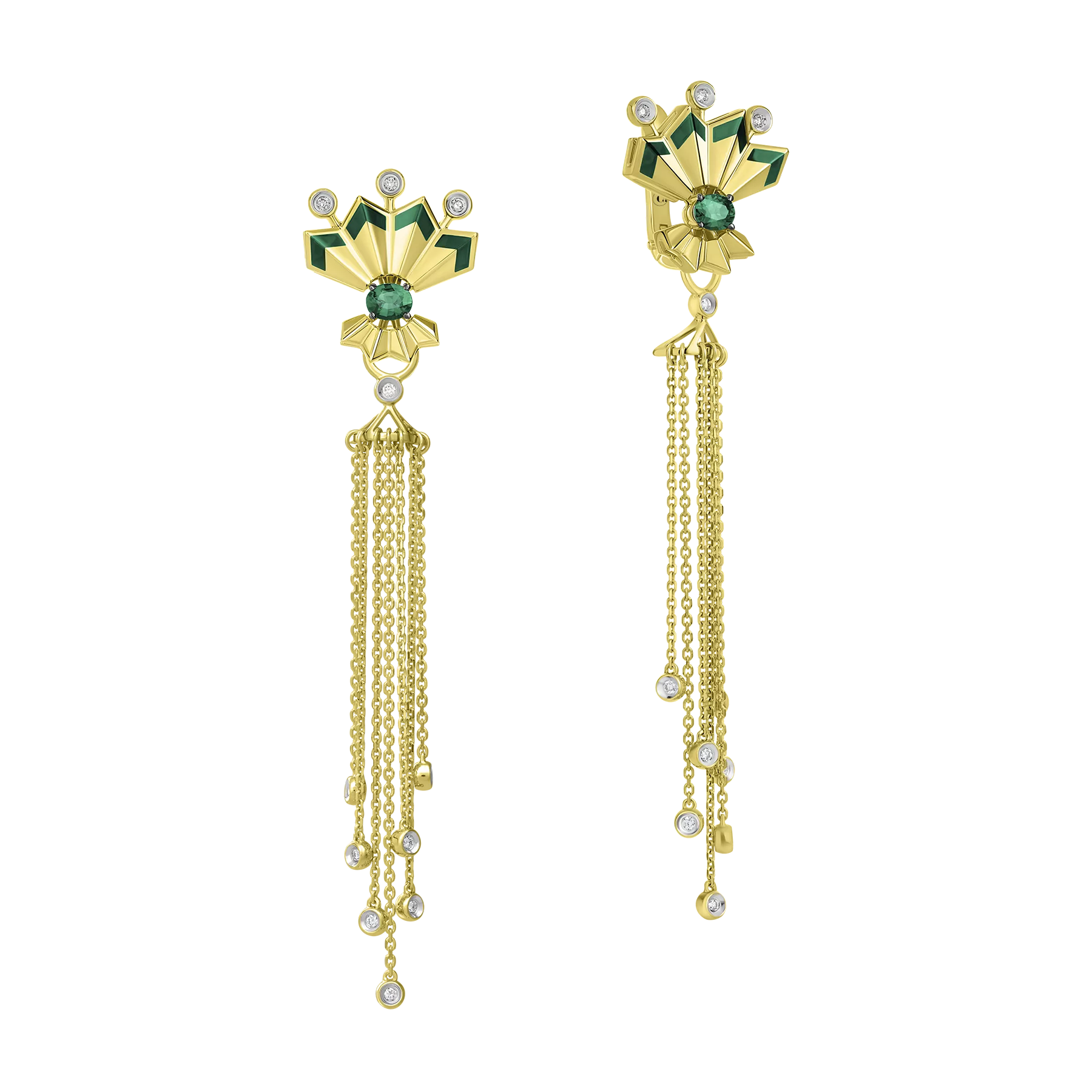 Серьги с изумрудами и бриллиантами, желтое золото, н.керамика