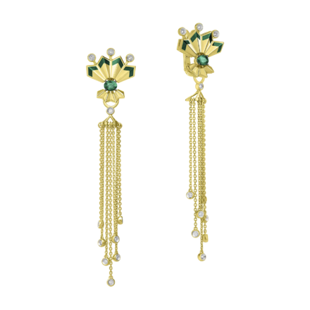 Серьги с изумрудами и бриллиантами, желтое золото, н.керамика