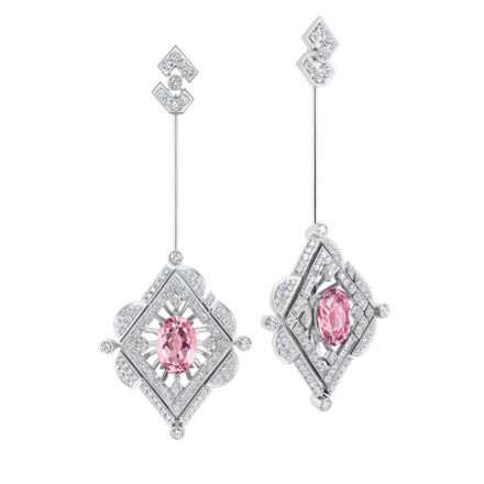 Серьги с морганитами и бриллиантами, белое золото