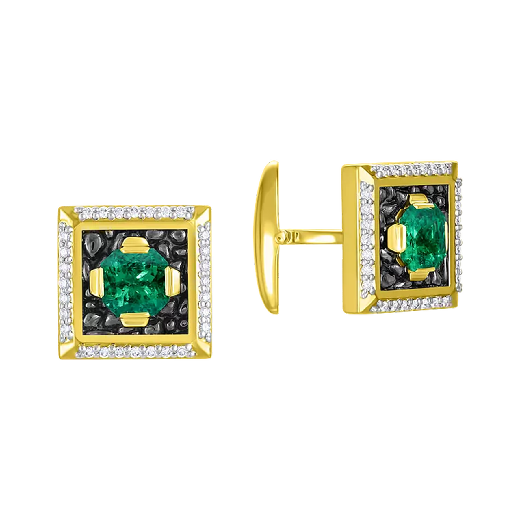 Запонки с изумрудами и бриллиантами, желтое золото