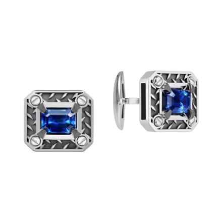 Запонки с сапфирами, белое золото, н.керамика