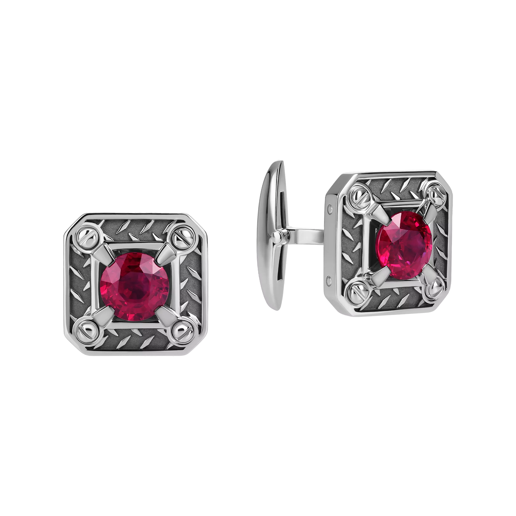 Запонки с рубинами, белое золото