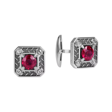 Запонки с рубинами, белое золото
