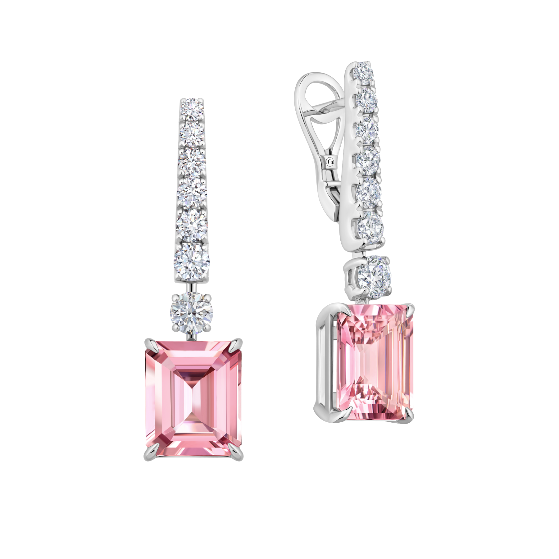 Серьги с морганитами и бриллиантами, белое золото