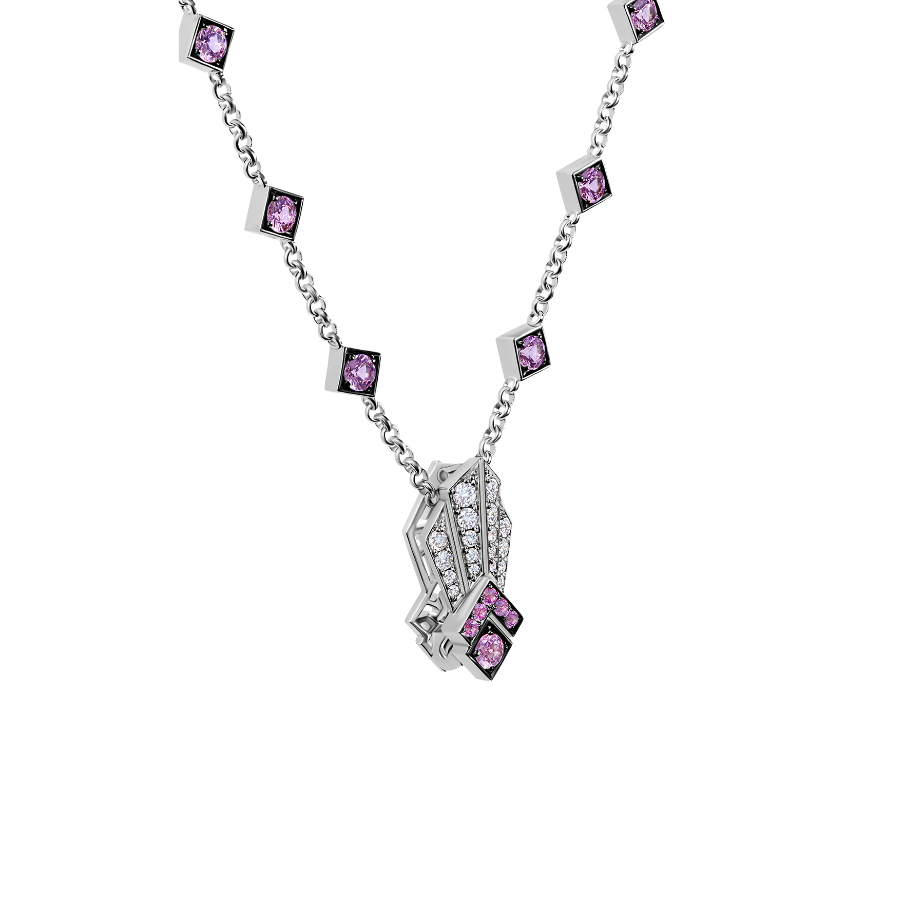 Колье с розовыми сапфирами и бриллиантами, белое золото