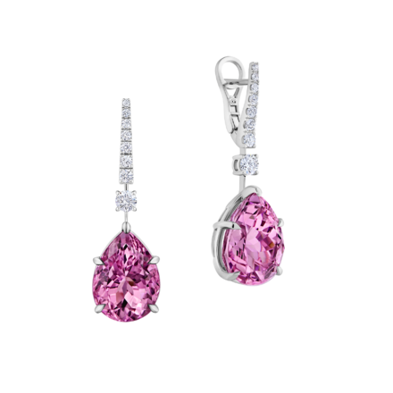 Серьги с кунцитом и бриллиантами, белое золото