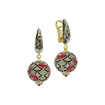 Серьги с рубинами, желтое золото, н.керамика