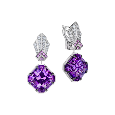 Серьги с аметистами и бриллиантами, белое золото