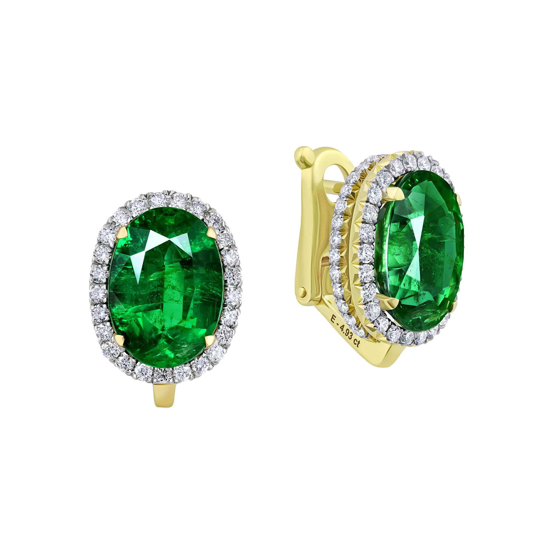 Серьги с изумрудами и бриллиантами, жёлтое золото