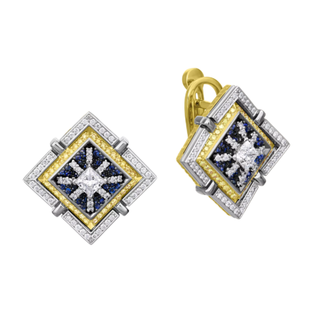 Серьги с бриллиантами и сапфирами, жёлтое и белое золото