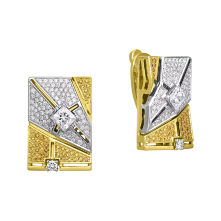Серьги с бриллиантами, жёлтое и белое золото