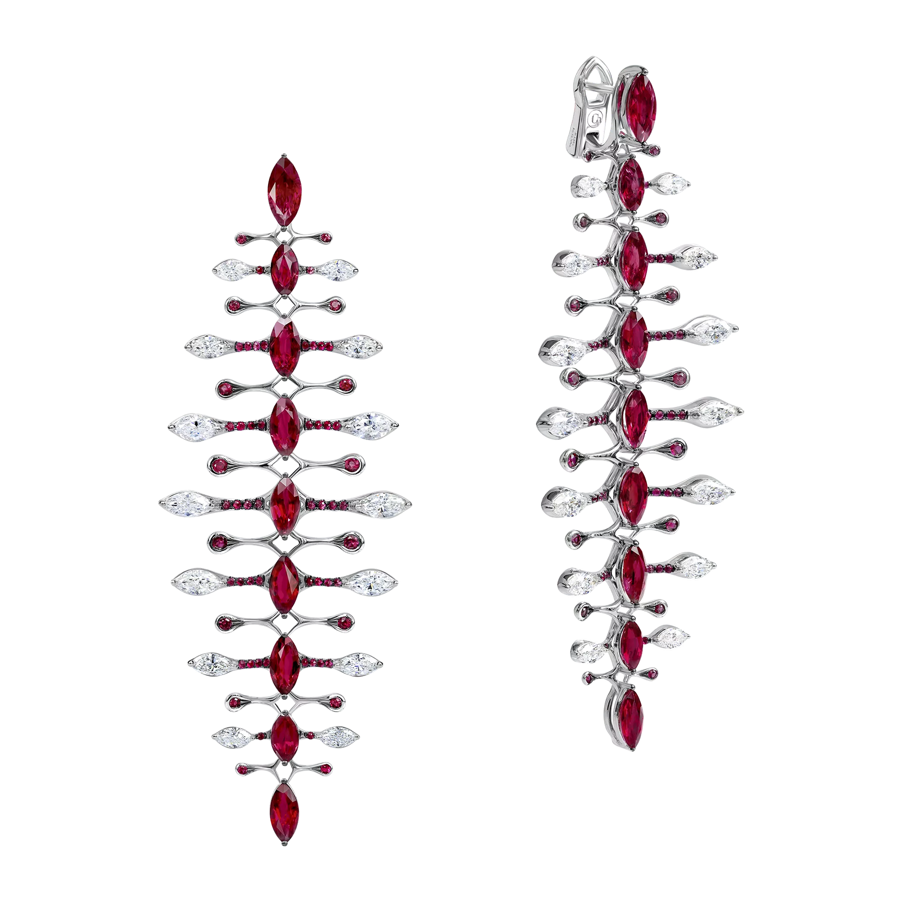 Серьги с рубинами и бриллиантами, белое золото