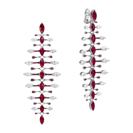 Серьги с рубинами и бриллиантами, белое золото