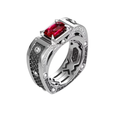Кольцо с рубином и бриллиантами, белое золото