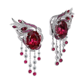 Серьги с рубеллитами, бриллиантами и рубинами, белое золото
