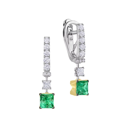 Серьги с изумрудами и бриллиантами, белое и жёлтое золото
