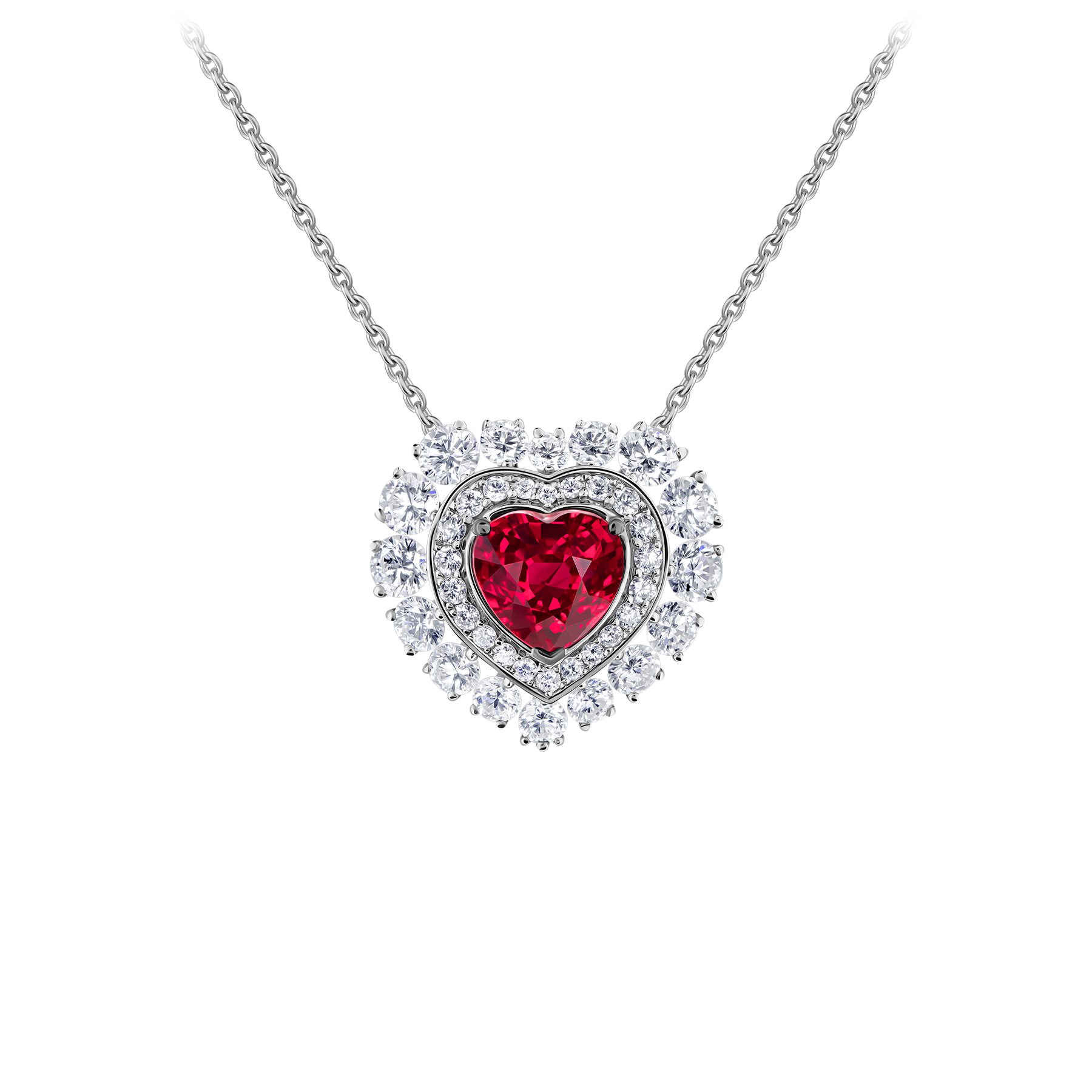 Колье с рубином и бриллиантами, белое золото