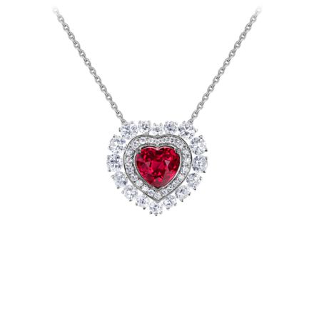 Колье с рубином и бриллиантами, белое золото