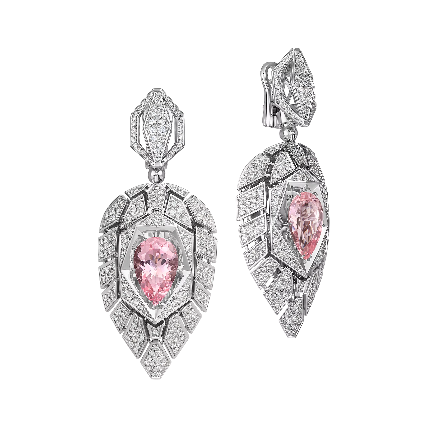 Серьги с морганитами и бриллиантами, белое золото