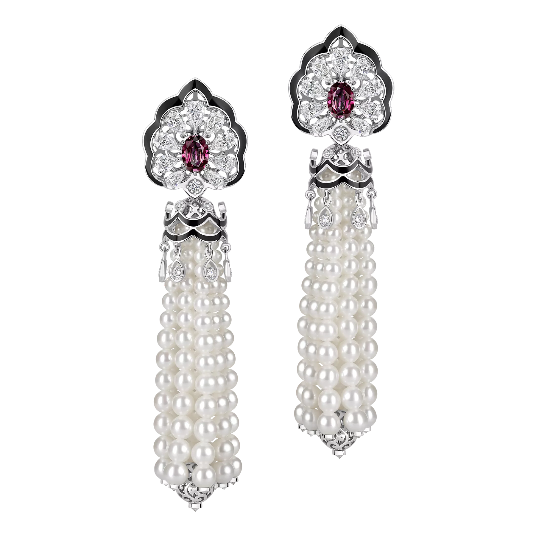 Серьги с александритами, бриллиантами и жемчугом, белое золото, н.керамика