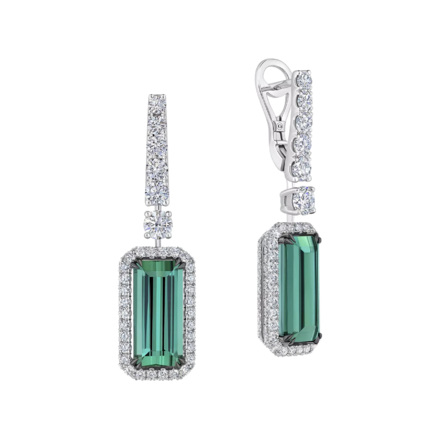 Серьги с турмалинами индиголитами и бриллиантами, белое золото