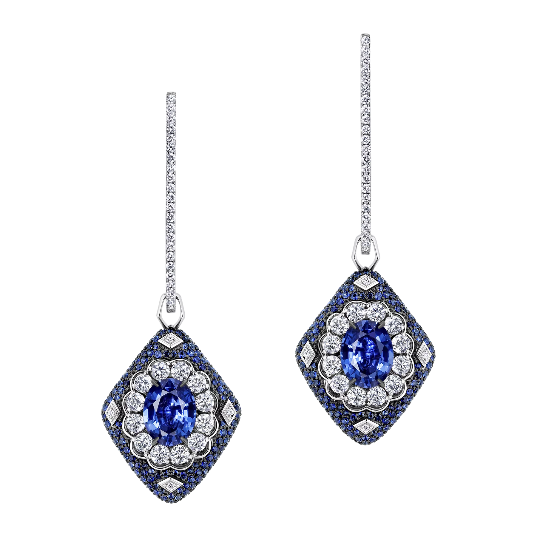 Серьги с сапфирами и бриллиантами, белое золото