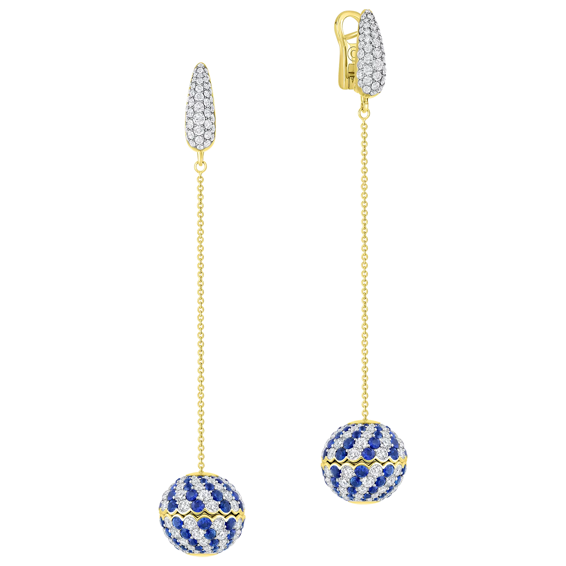 Серьги с сапфирами и бриллиантами, желтое золото