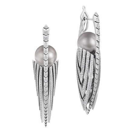 Серьги с пепельным жемчугом и бриллиантами, белое золото, н.керамика