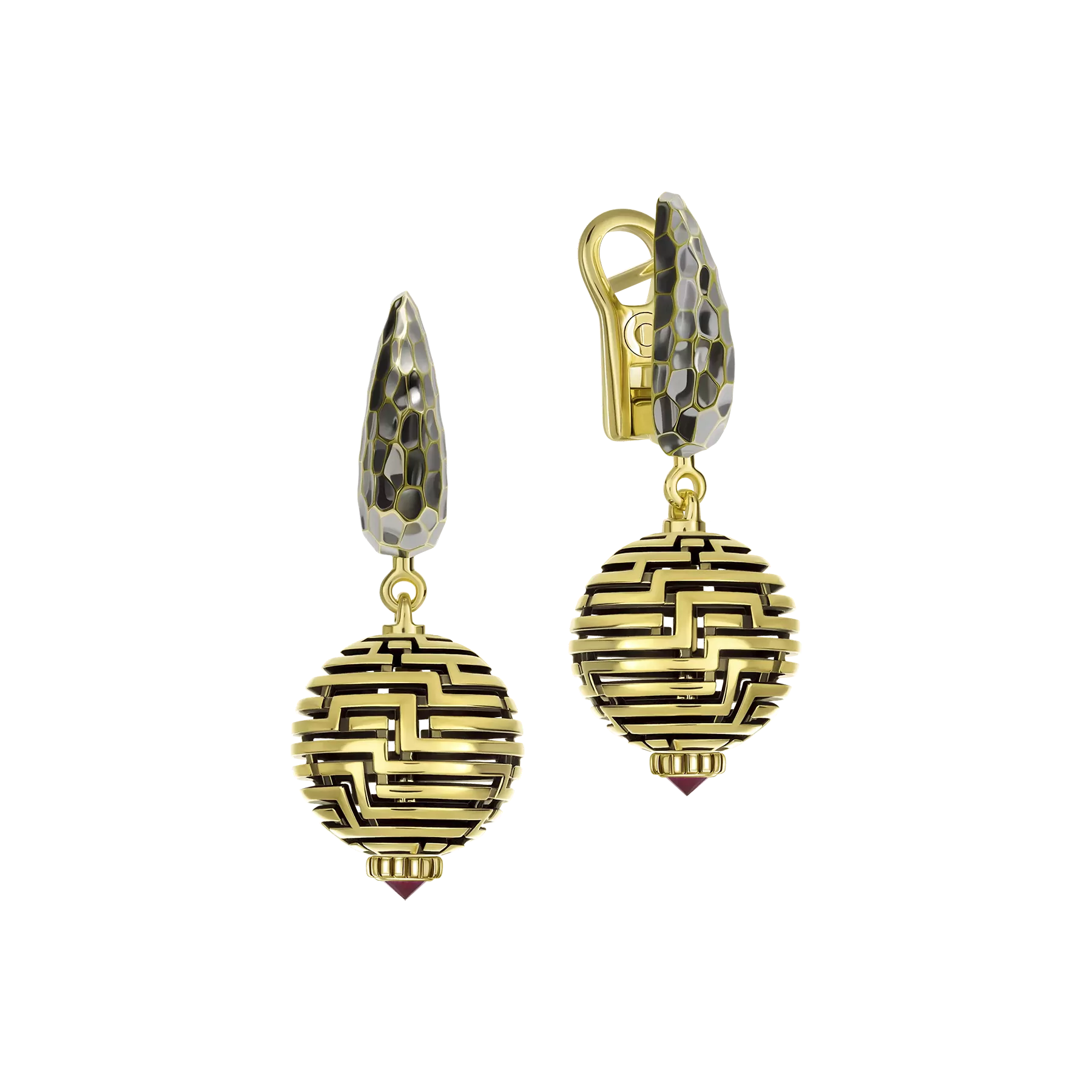 Серьги с рубинами, желтое золото