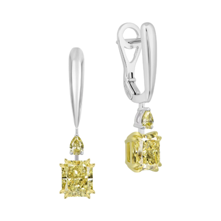 Серьги с желтыми бриллиантами, белое золото