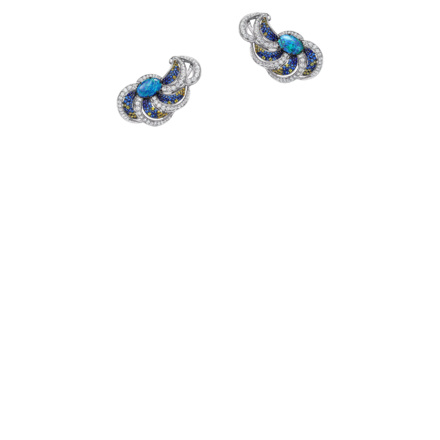 Серьги с опалами, бриллиантами и сапфирами, белое золото 2