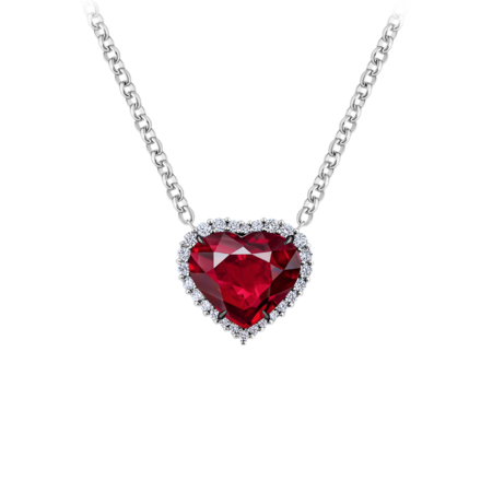 Колье с рубином и бриллиантами, белое золото