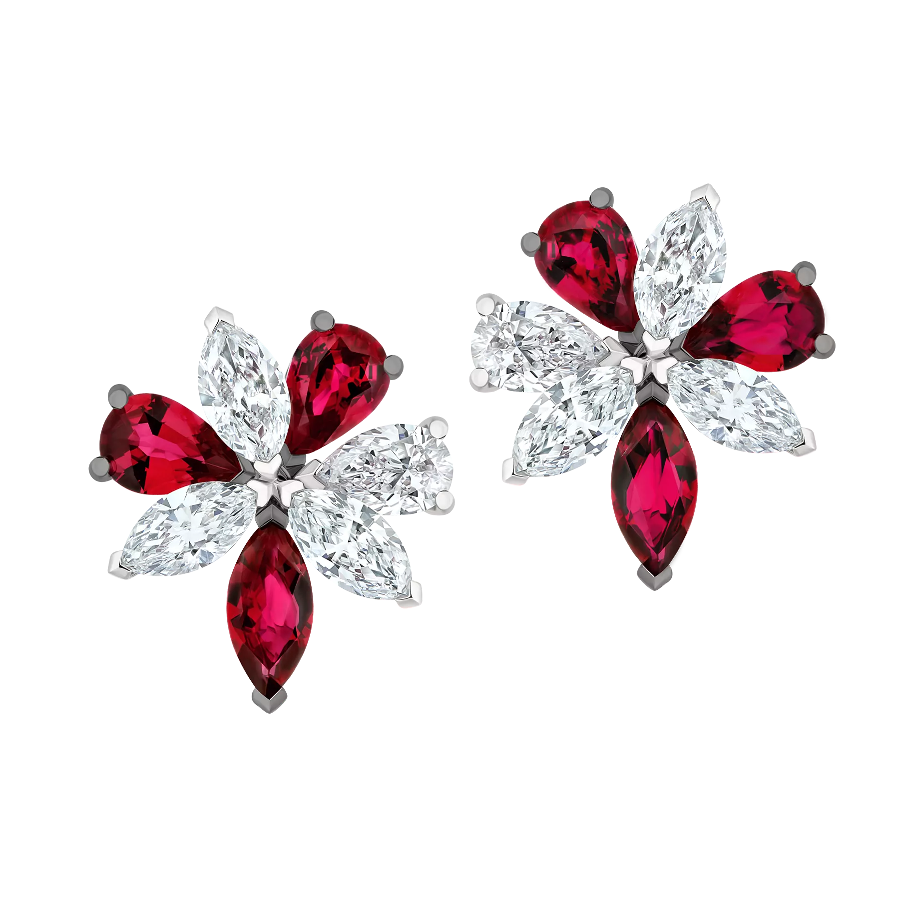 Серьги с рубинами и бриллиантами, белое золото