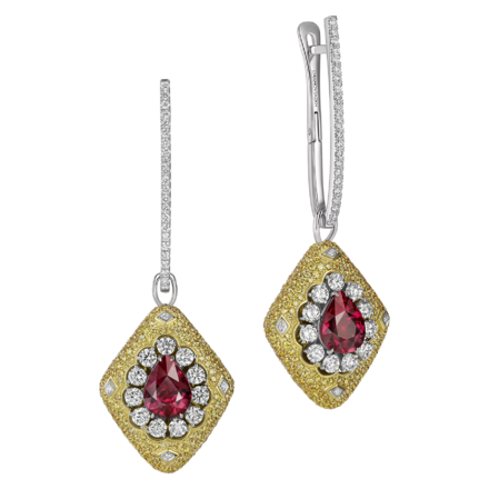 Серьги с рубинами и бриллиантами, жёлтое и белое золото