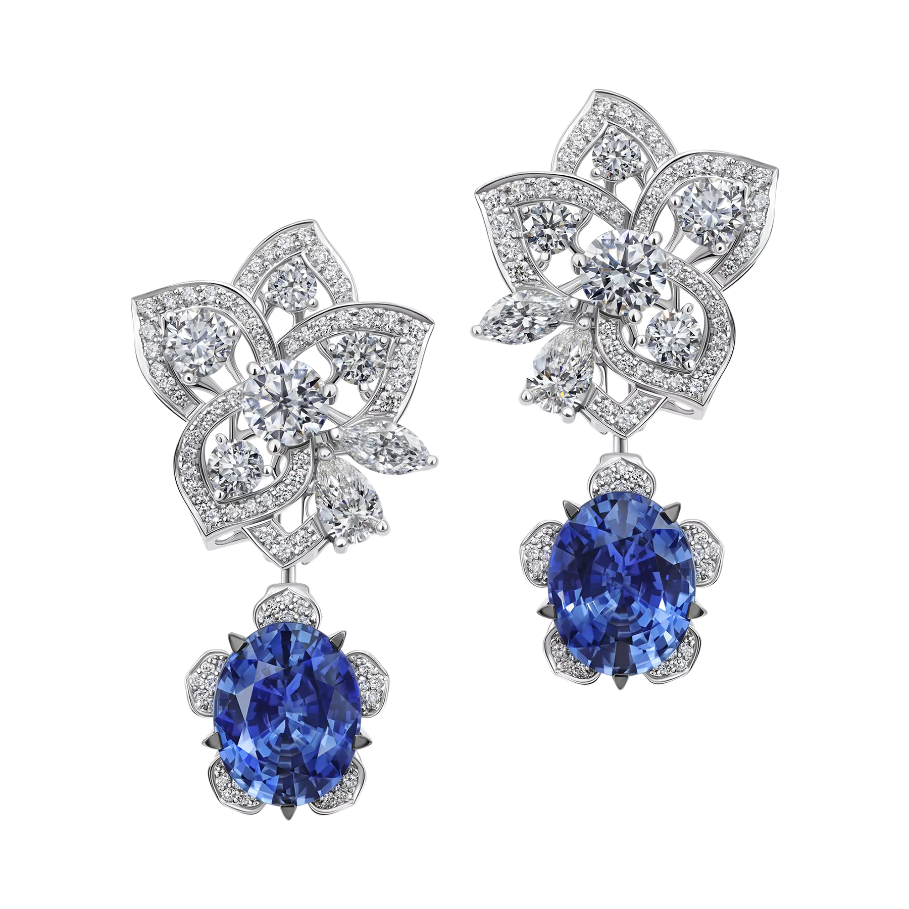 Серьги с сапфирами и бриллиантами, белое золото