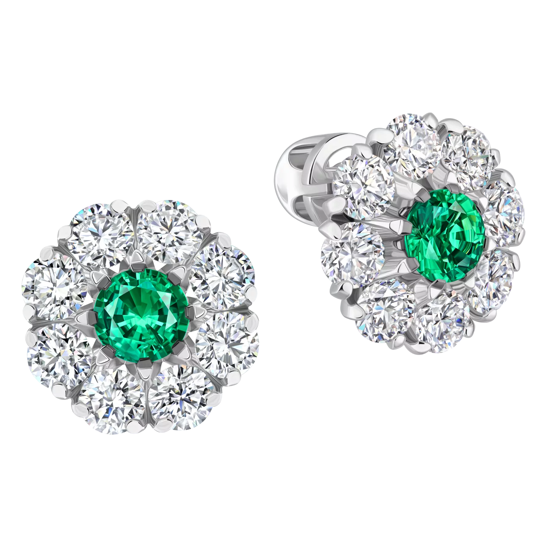 Пусеты с изумрудами и бриллиантами, белое золото