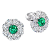 Пусеты с изумрудами и бриллиантами, белое золото