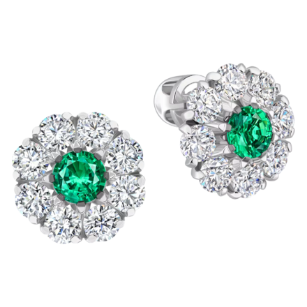 Пусеты с изумрудами и бриллиантами, белое золото