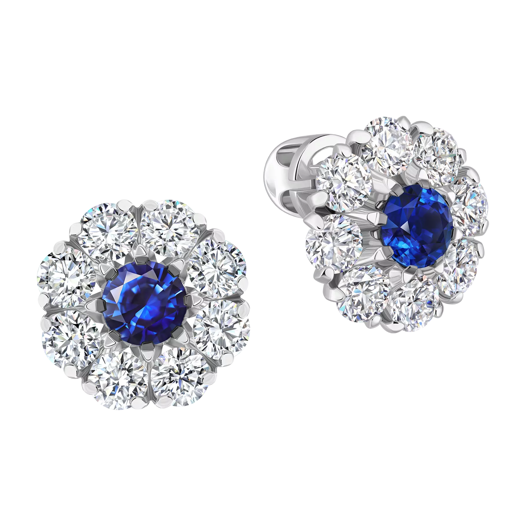 Пусеты с сапфирами и бриллиантами, белое золото