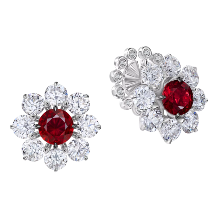 Пусеты с рубинами и бриллиантами, белое золото