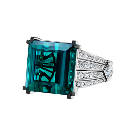 Кольцо с турмалином индиголитом и бриллиантами, белое золото 4