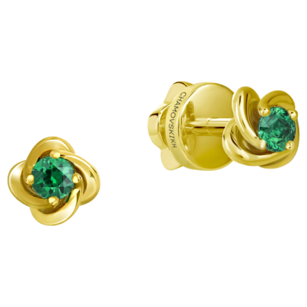 Пусеты с изумрудами, жёлтое золото