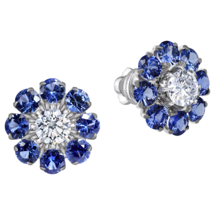 Пусеты с бриллиантами и сапфирами, белое золото