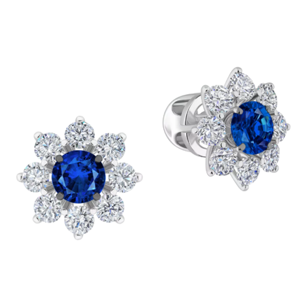Пусеты с сапфирами и бриллиантами, белое золото