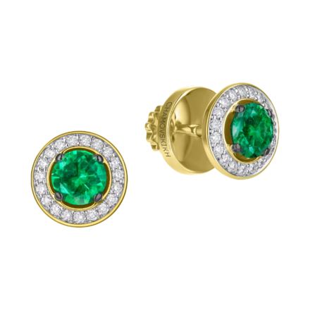 Пусеты с изумрудами и бриллиантами, жёлтое золото, н.керамика