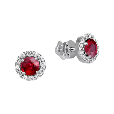 Пусеты с рубинами и бриллиантами, белое золото, н.керамика