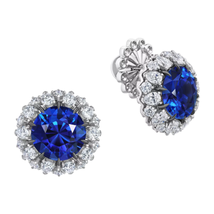 Пусеты с сапфирами и бриллиантами, белое золото