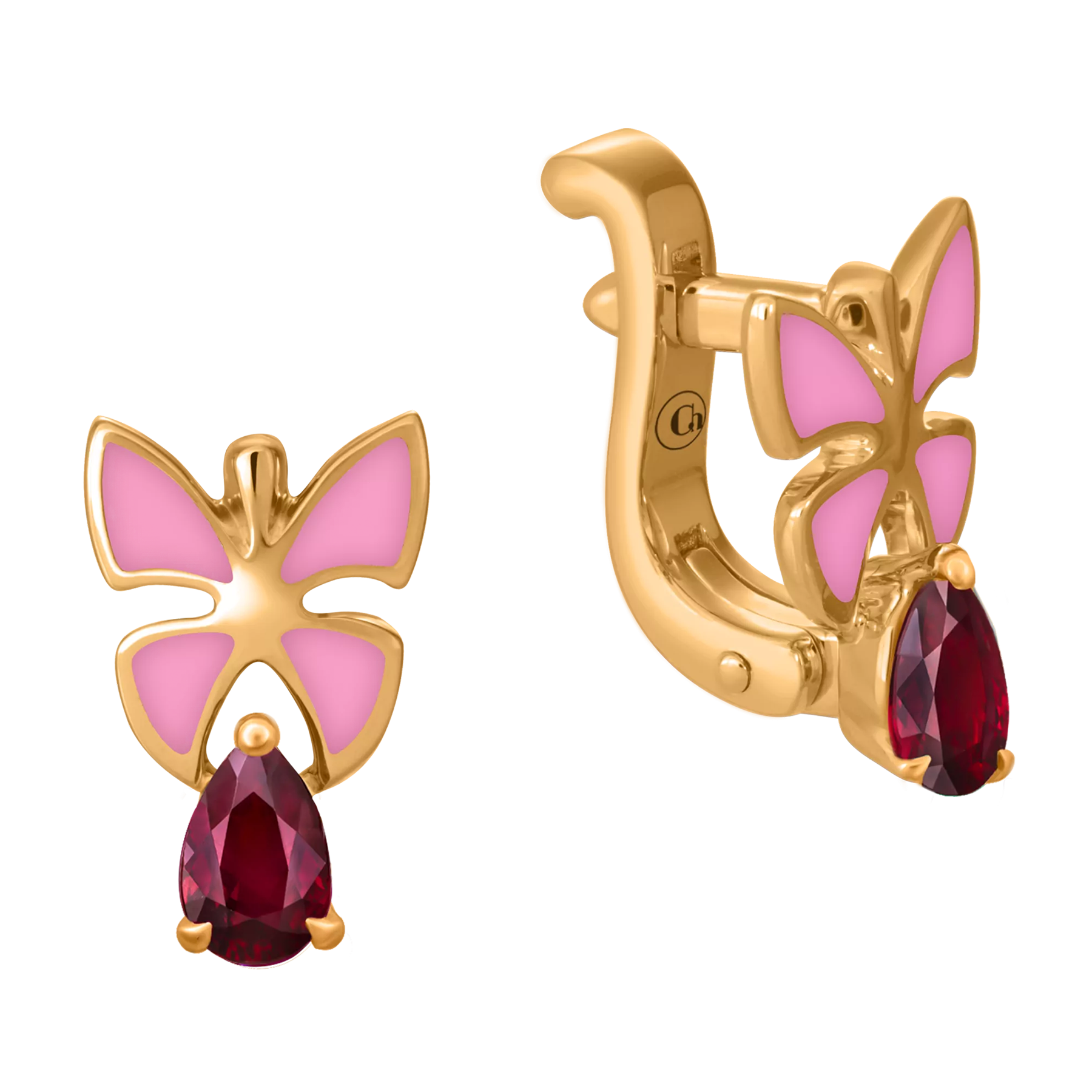 Серьги с рубинами, красное золото, н.керамика