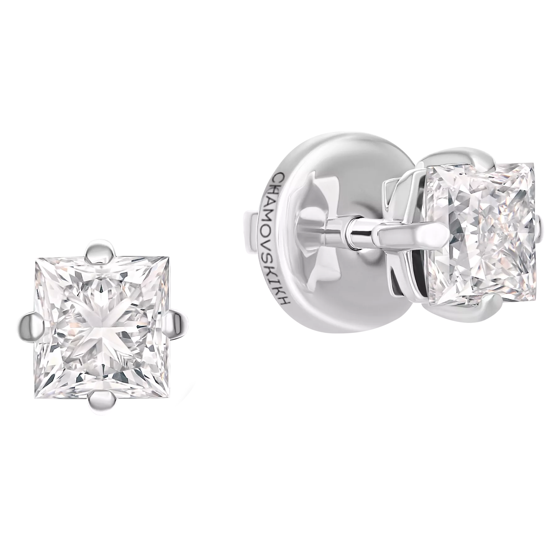 Пусеты с бриллиантами, белое золото, н.керамика