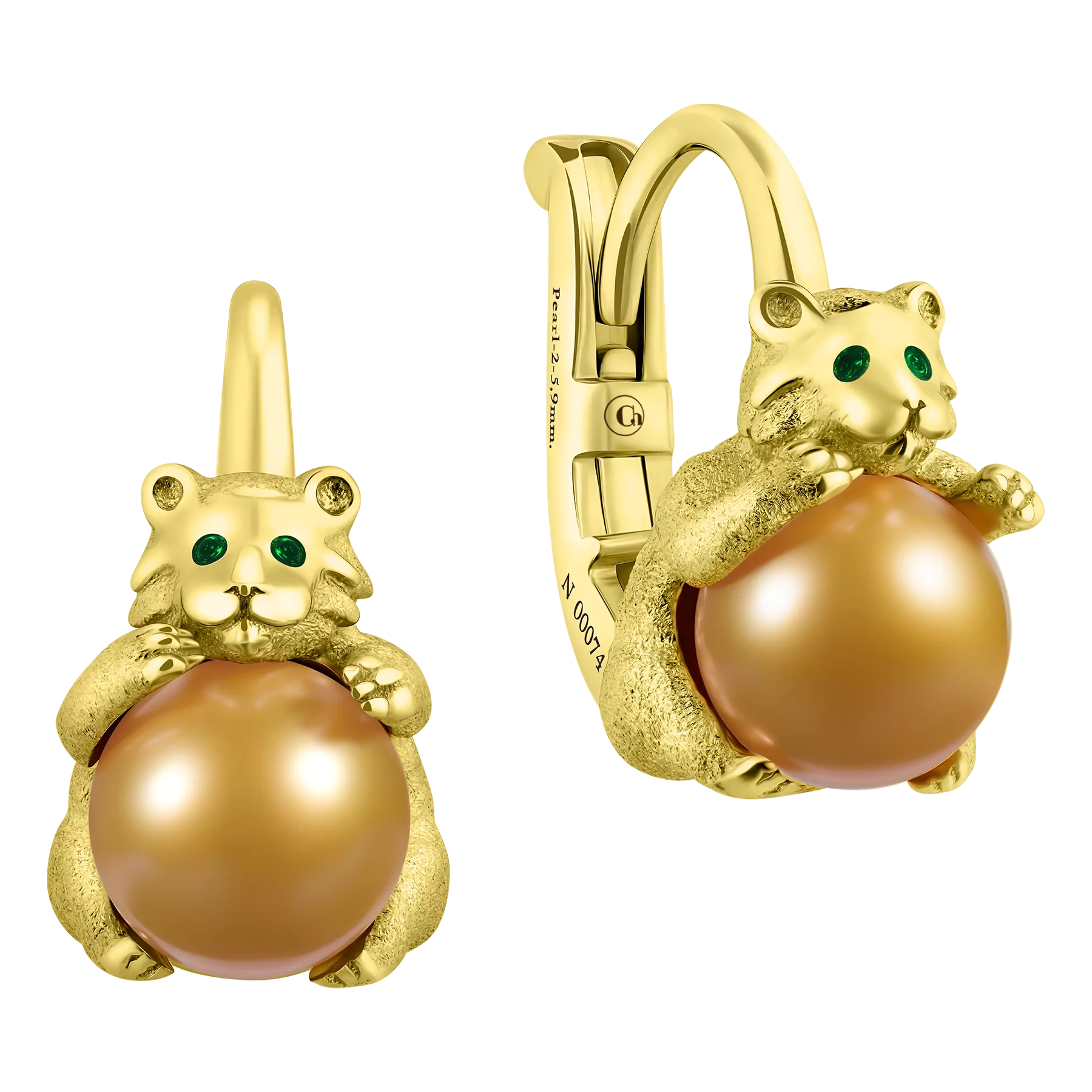 Серьги с золотым жемчугом, желтое золото